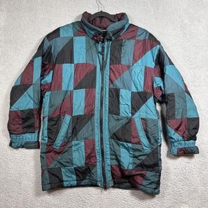 Vintage Spencer Douglas Jacket Mens XLarge Teal Burgundy Quilted Colorblock 90s